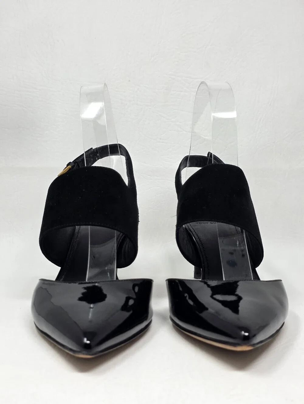 Tory Burch Slingback Pumps Women 7M Black Good Patent Suede Mixed Media Heel